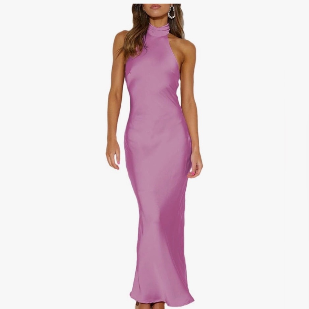 Sexy Satin Halter Neck Backless Maxi Dress, Large